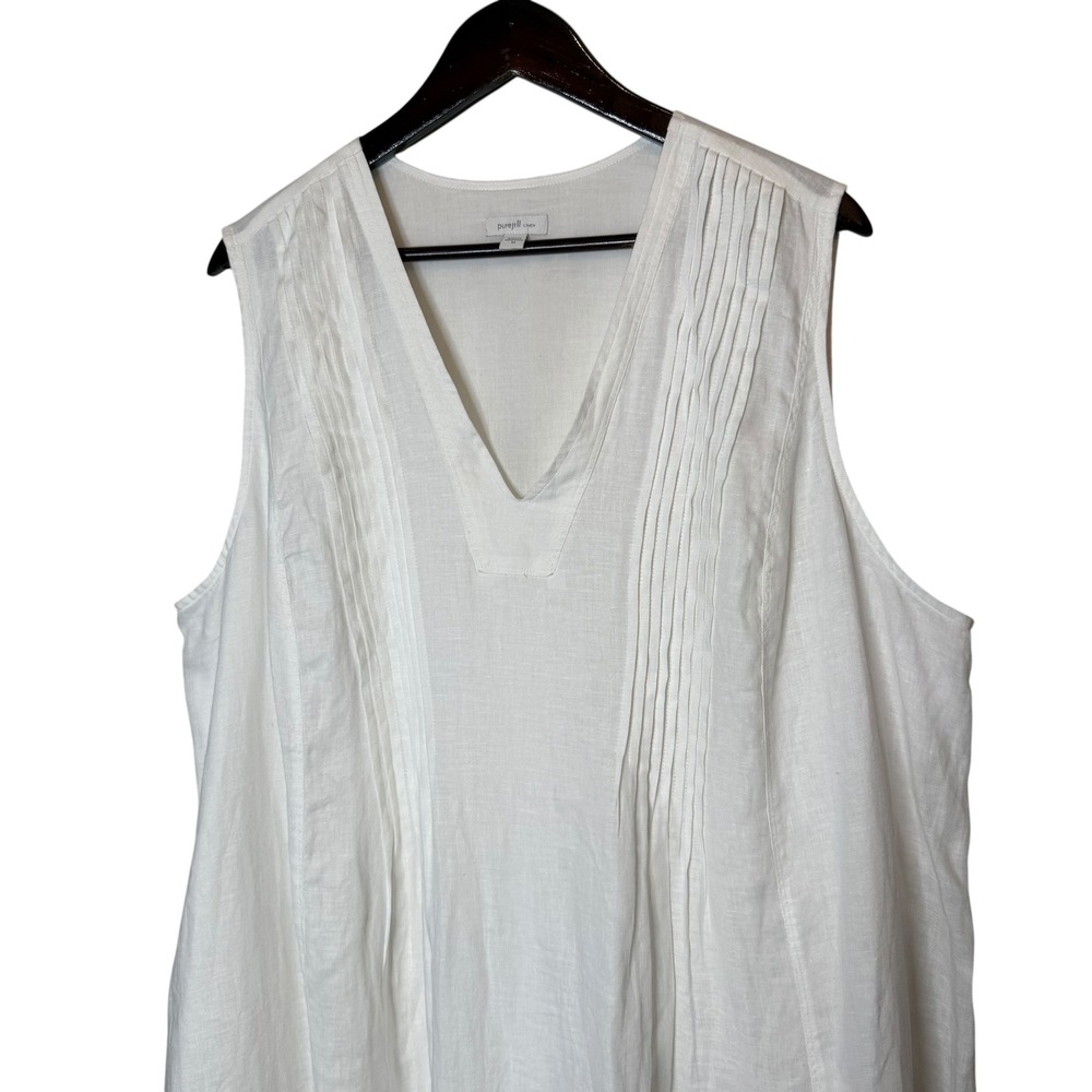 J. Jill Pure Jill Linen Pintucked Midi Dress Resort Wear Lagenlook Coastal 3X - Picture 2 of 4